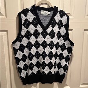 Classic Black and Gray Argyle V-Neck Sweater Vest XL grandpa chic